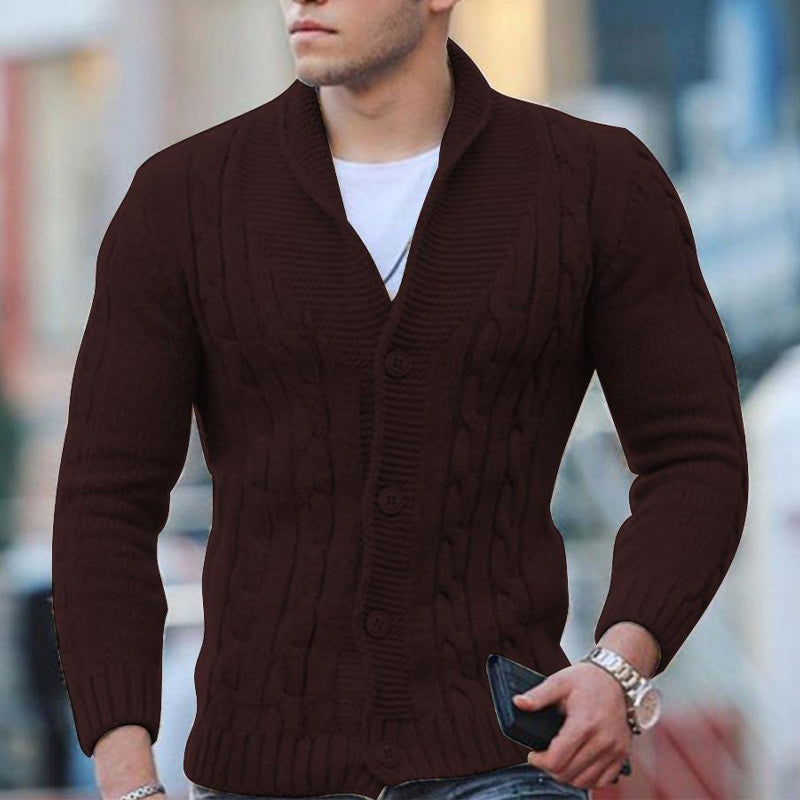 Cardigan en maille unie à col châle et boutonnage pour homme