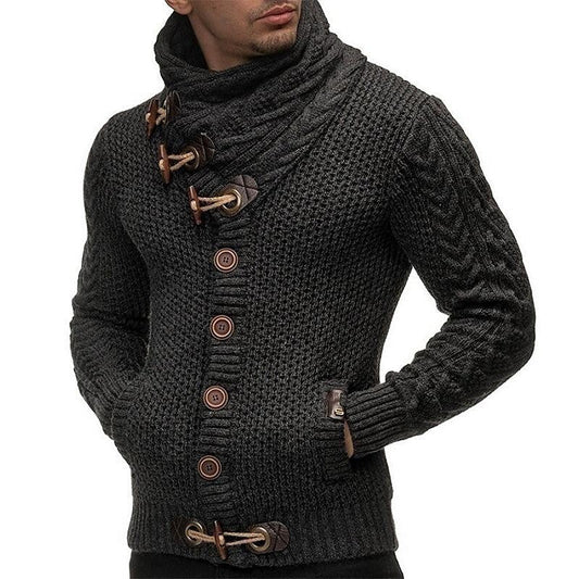 Men's Vintage Scarf Collar Button Cardigan Sweater