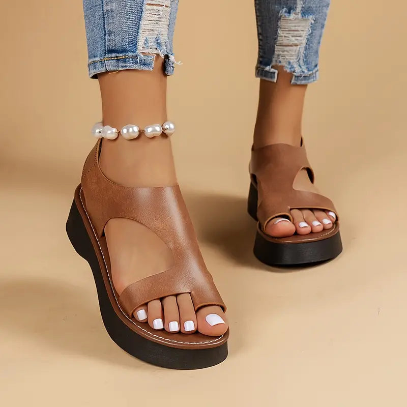 🔥DERNIER JOUR DE PROMOTION -50% - SANDALES ORTHOPÉDIQUES COMPENSÉES EN CUIR POUR FEMME