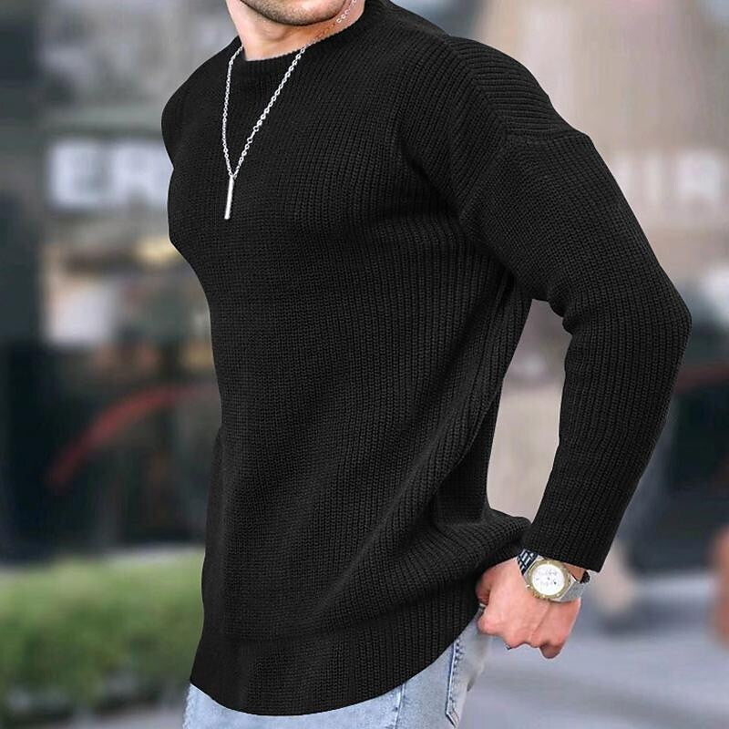 Pull en tricot à col rond de couleur unie pour homme