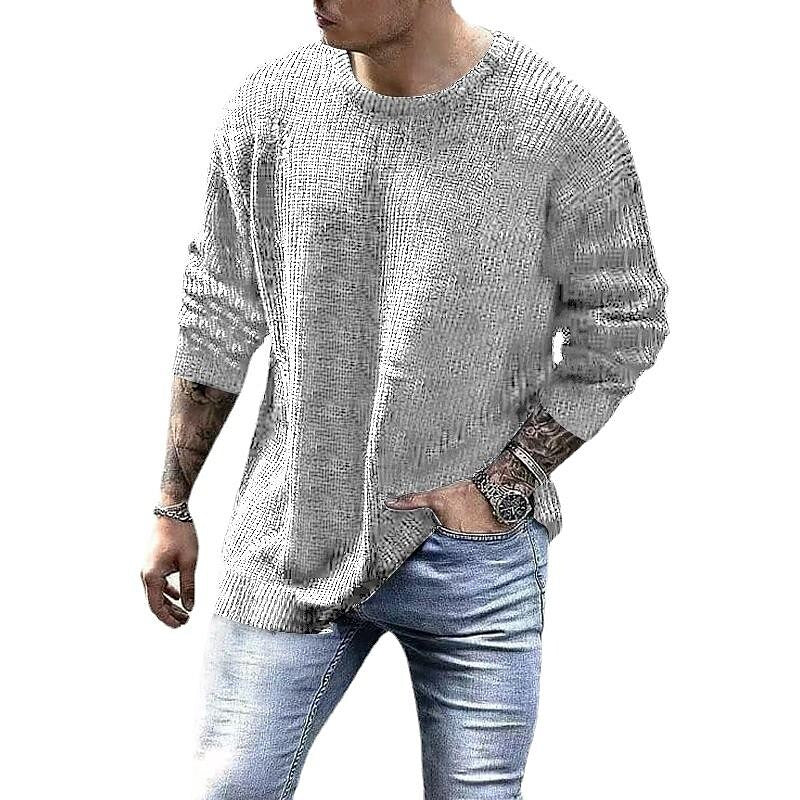 Pull en tricot à col rond de couleur unie pour homme