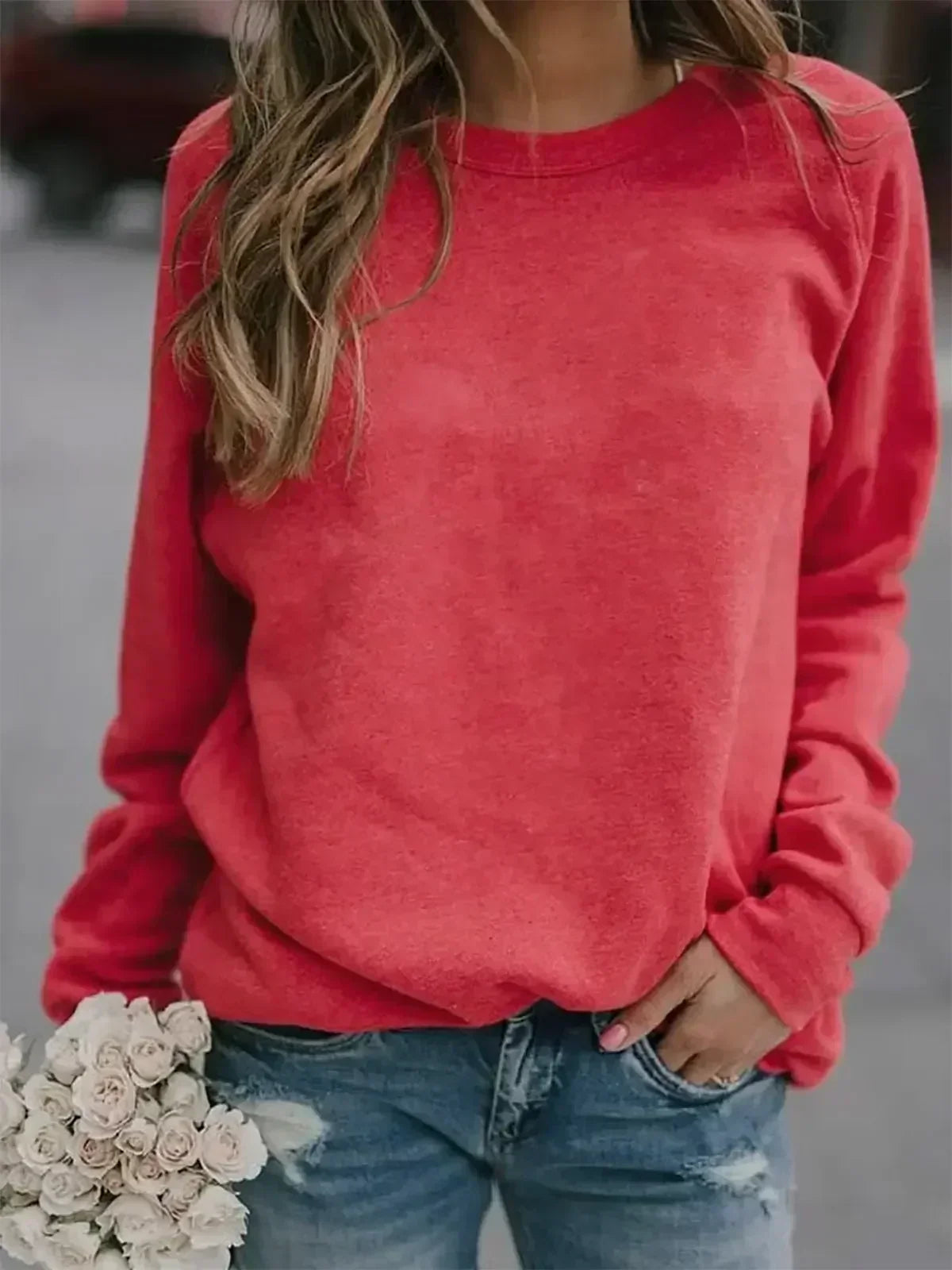 Damen Herbst/Winter Oberteile Langärmliges Rundhals-T-Shirt