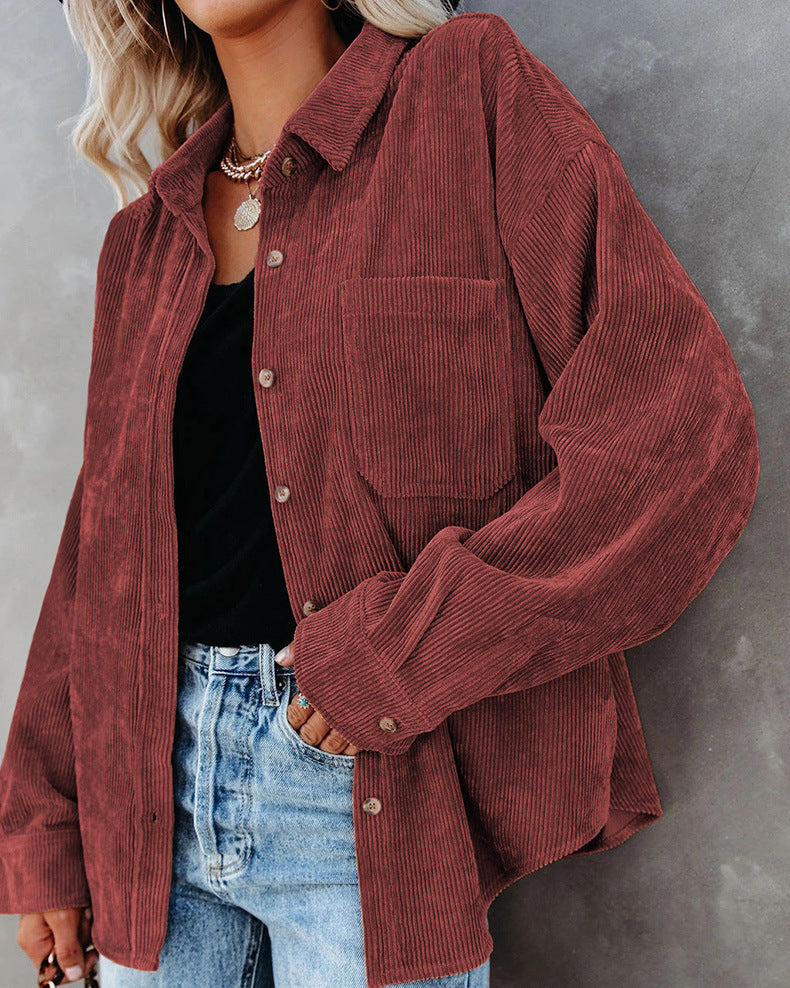 Women Fall/Winter Vintage Casual Velvet Shirt Long Sleeve Blouse