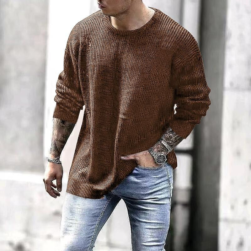 Pull en tricot à col rond de couleur unie pour homme
