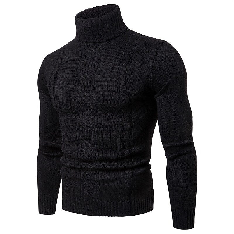 Pull basique en tricot torsadé à col roulé pour homme