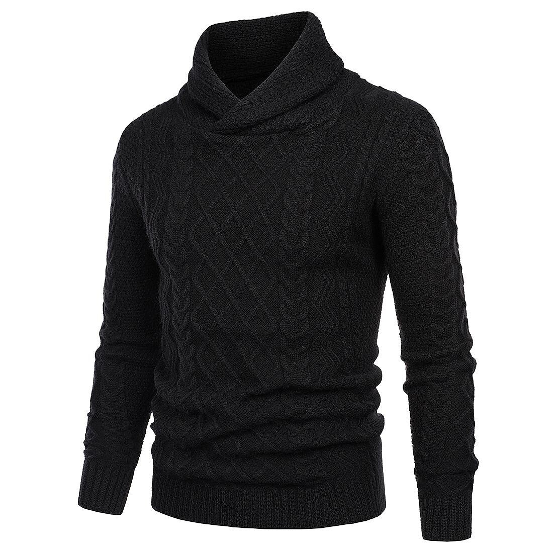 Herren Schalkragen Zopfmuster Freizeit Slim Fit Langarm Pullover